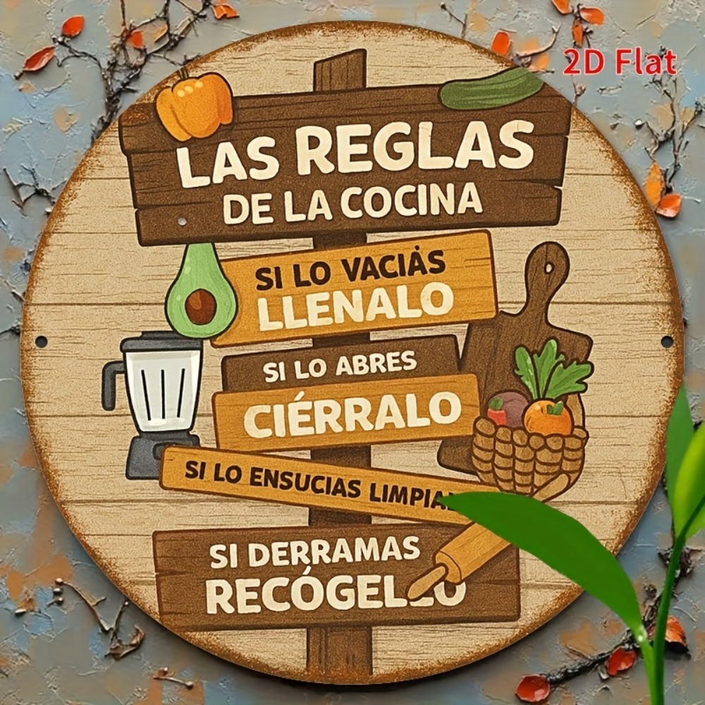 Home Bar Signs - Rustic Farmhouse Dual Language Kitchen Rule