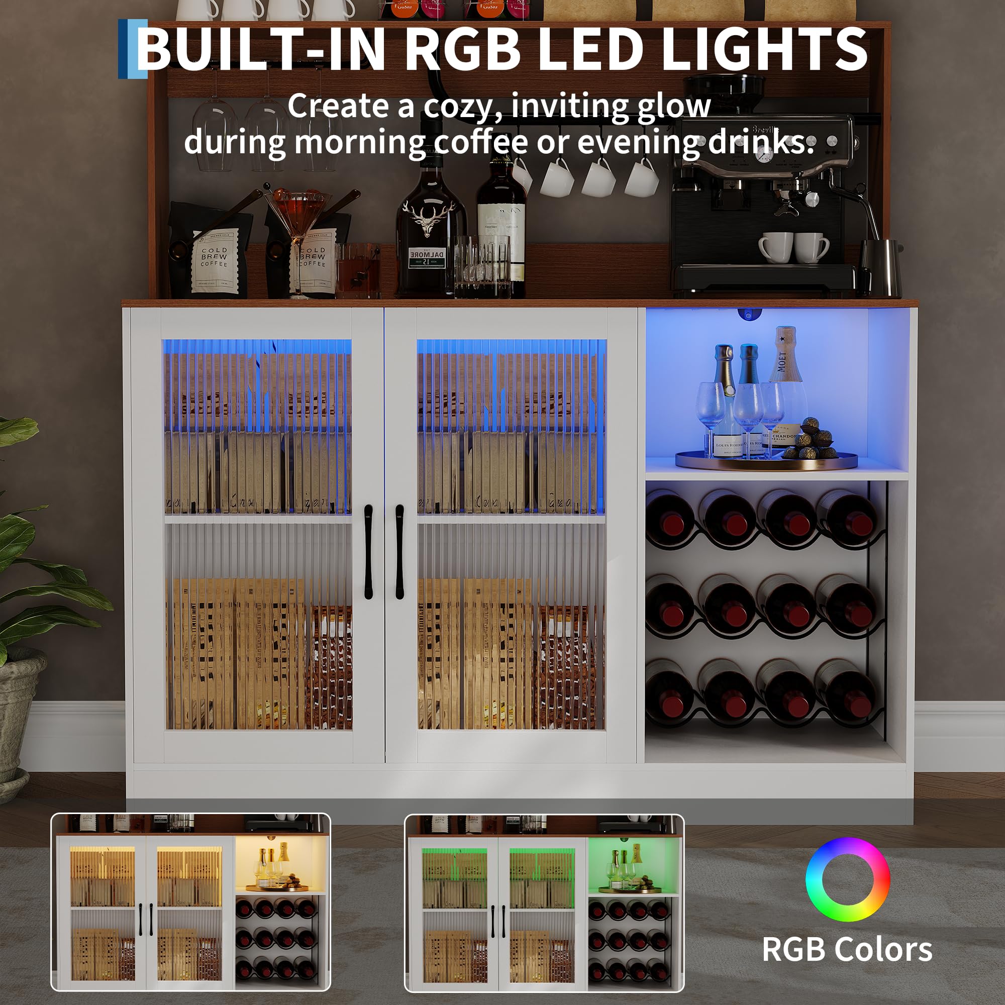 Wine Bar Cabinet With LED Ligh - Home Bar Shelves review and price