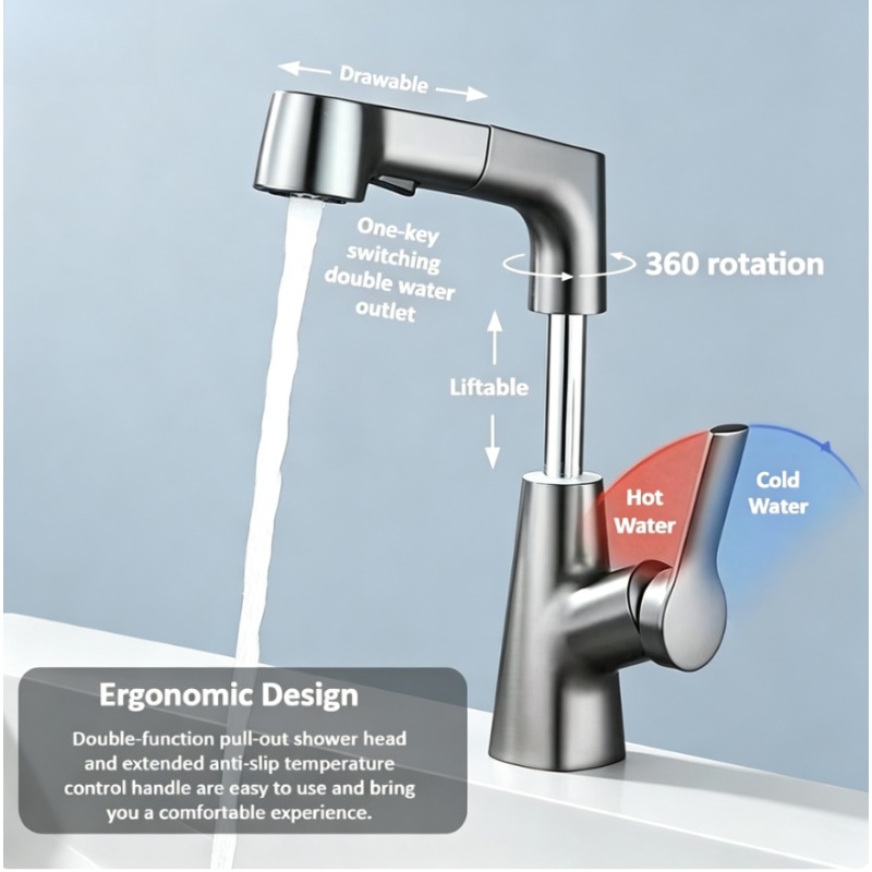 Pull-out faucet in bathroom, h - Home Bar Sink review and price