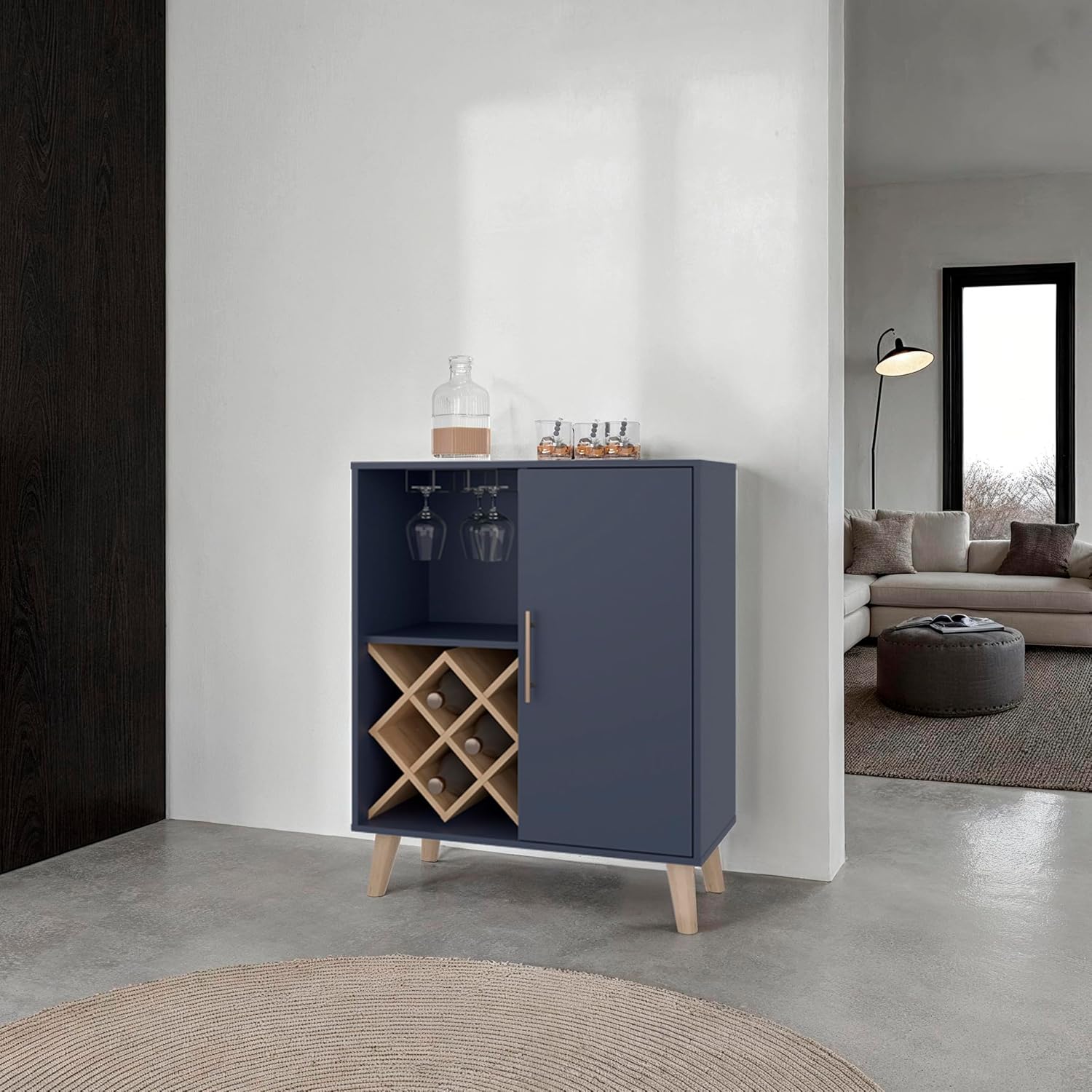 Oak Blue Bar Cabinet 4 Shelves - Home Bar Shelves review and price