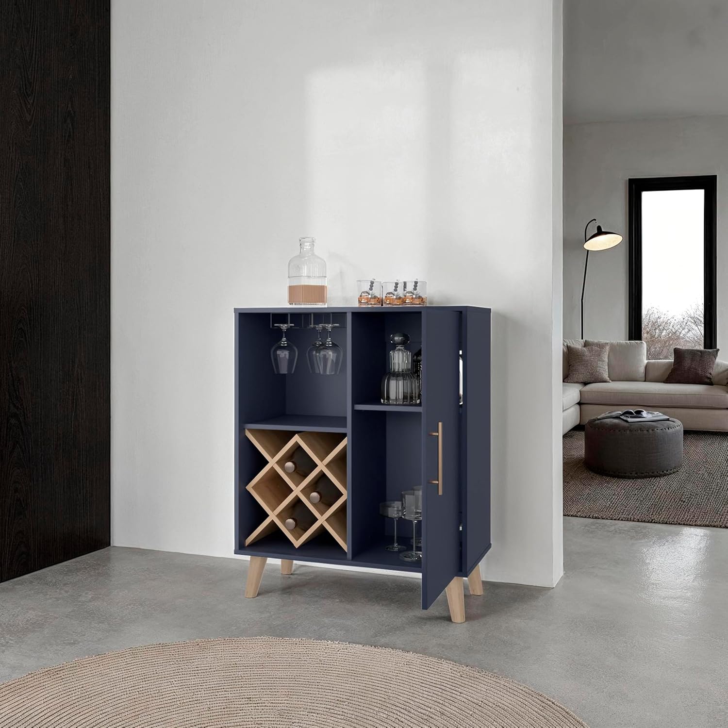Oak Blue Bar Cabinet 4 Shelves - Home Bar Shelves review and price